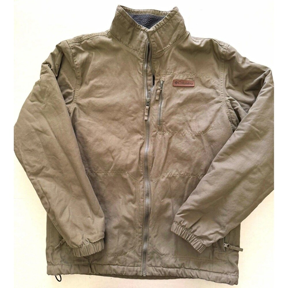 Columbia Canvas Full-Zip Fleece-Lined Utility Work Jacket - Men's Medium Green